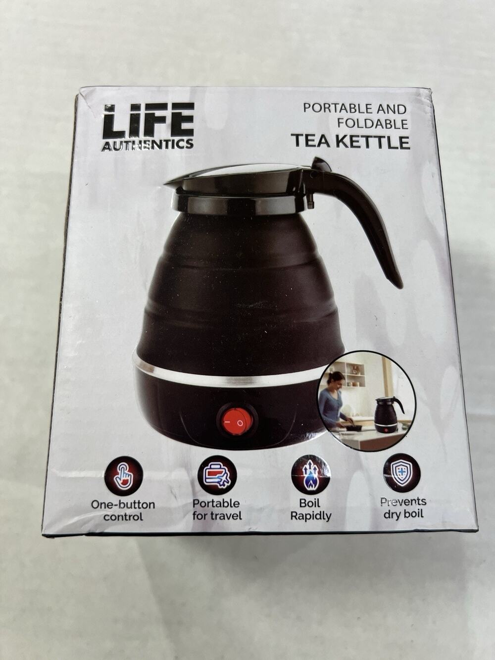 Life Authentics Foldable Electric Kettle Portable 555mL Black Silicone Travel